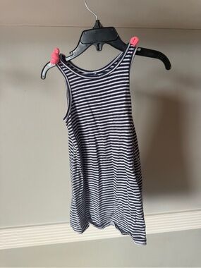 Cat & Jack Navy Blue and White Striped Tank Dress with Pink Strap Accents